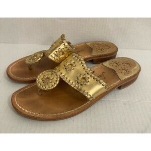 Jack Rogers Gold Jacks Classic Sandals Size 8.5 Beach Preppy Leather Low Heel